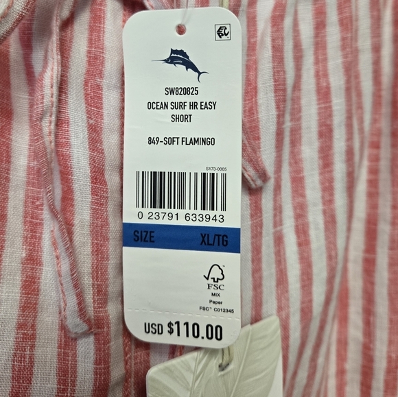 Tommy Bahama Ocean Surf High Rise Linen Easy Shorts Soft Flamingo Red Stripe XL - Picture 7 of 8